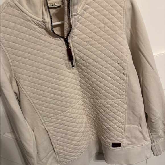 L.L. Bean Women's Cream Quilted Cowl Neck Sweater - Picture 6 of 8